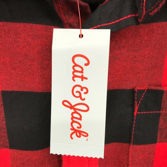 Cat & Jack Boys Checkered Flannel Casual Red Button Up Shirt  - Choose Size - Picture 7 of 11